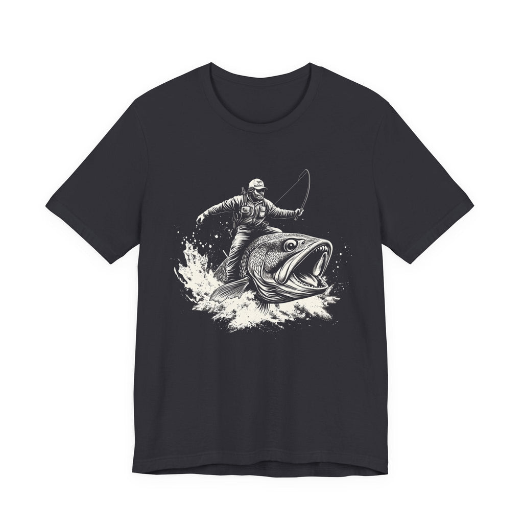 Funny Fisherman Riding a Trout T-Shirt, Fishing Tee by PopCultureByDesign36