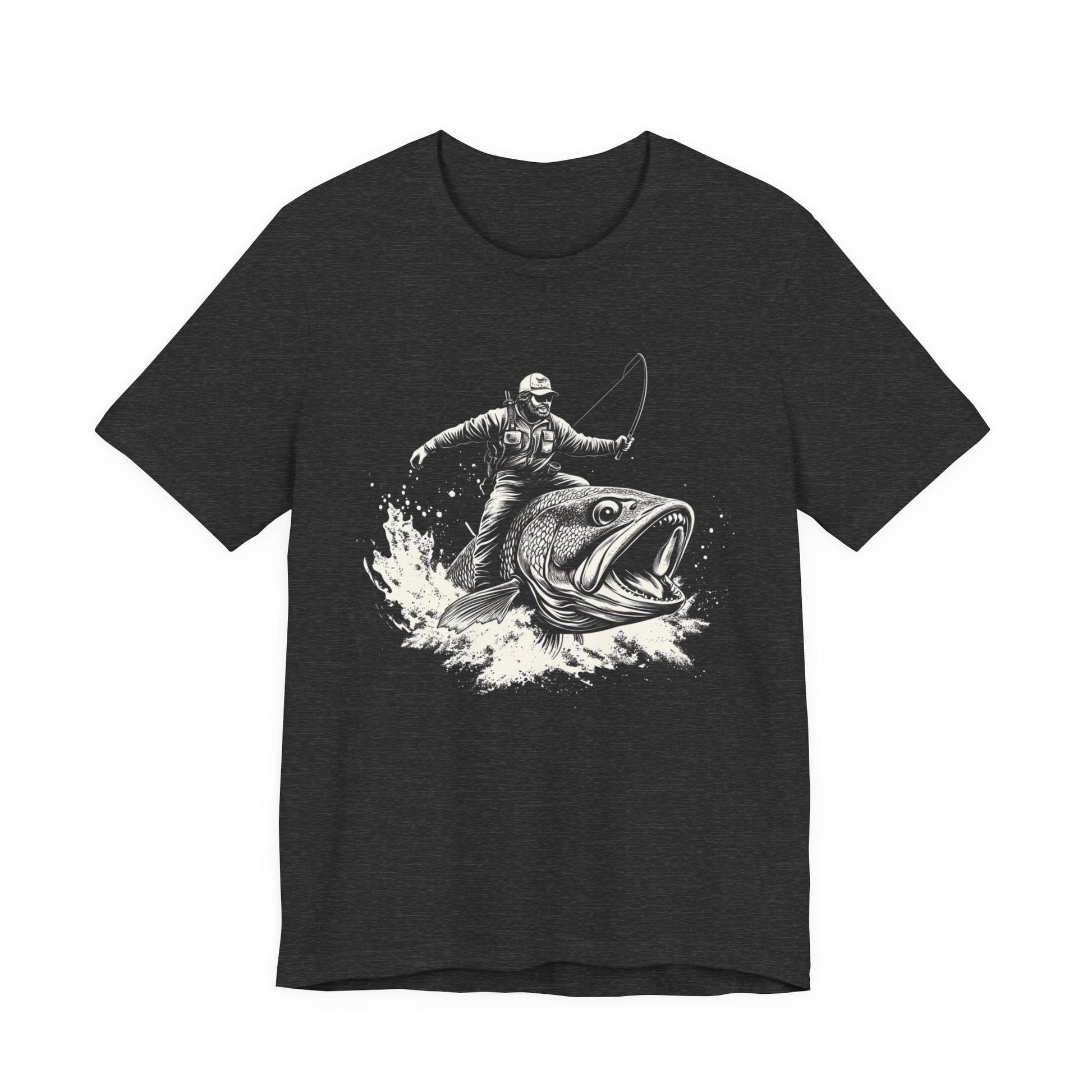 Funny Fisherman Riding a Trout T-Shirt, Fishing Tee - Popbydesign