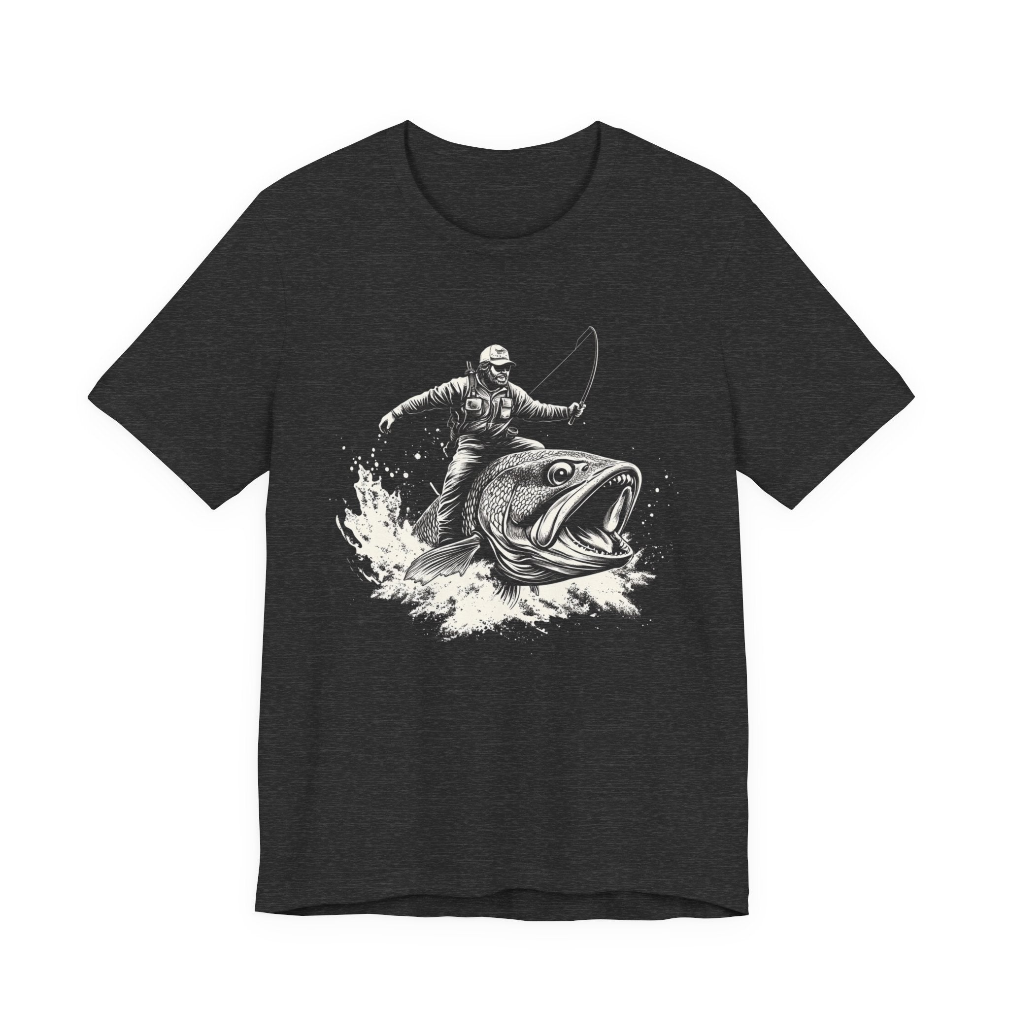 Funny Fisherman Riding a Trout T-Shirt, Fishing Tee by PopCultureByDesign36