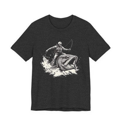 Funny Fisherman Riding a Trout T-Shirt, Fishing Tee - Popbydesign
