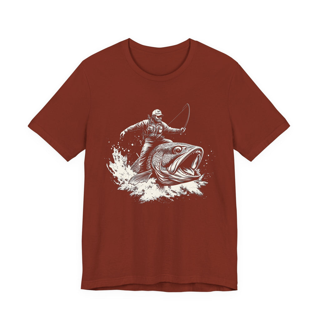 Funny Fisherman Riding a Trout T-Shirt, Fishing Tee by PopCultureByDesign36