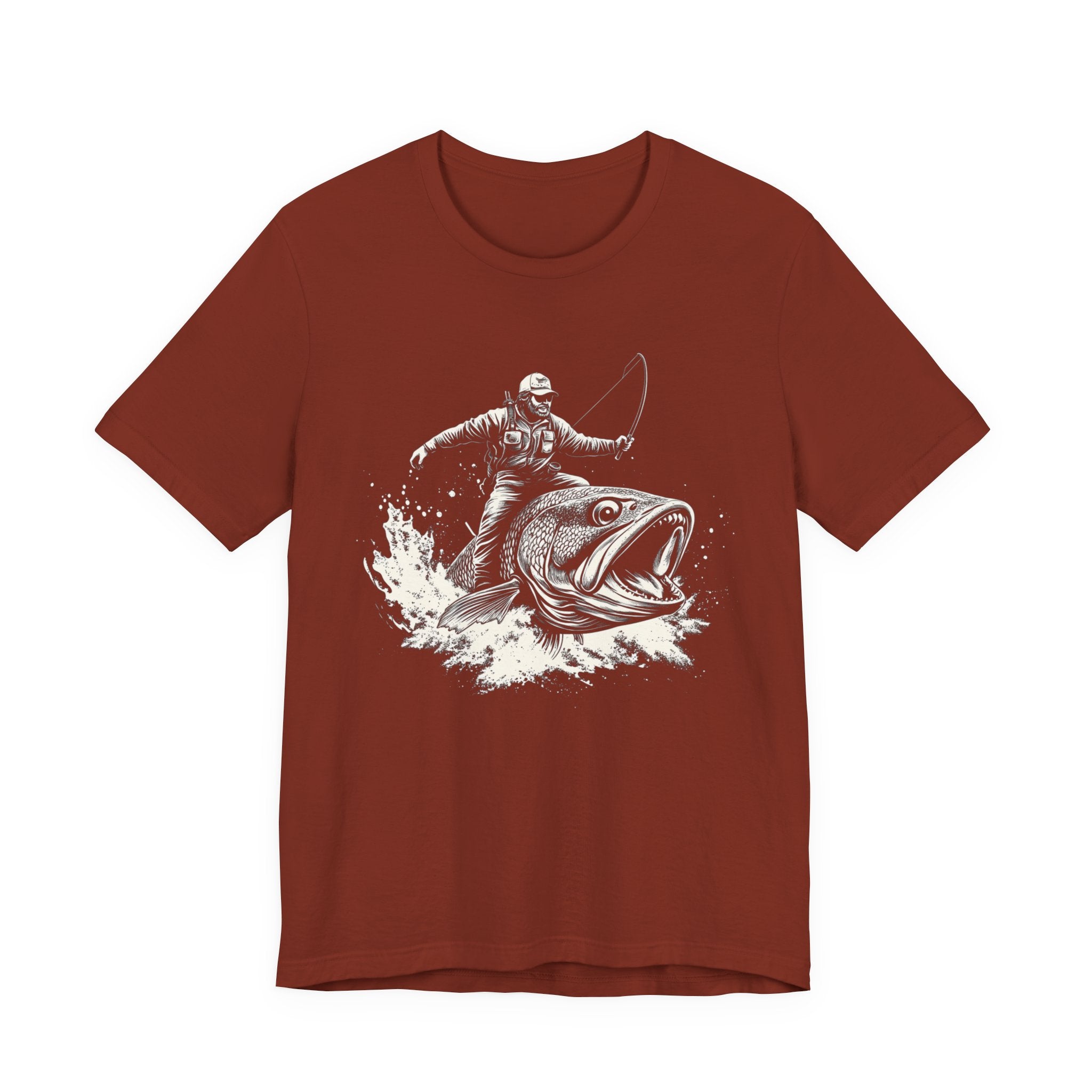 Funny Fisherman Riding a Trout T-Shirt, Fishing Tee by PopCultureByDesign36