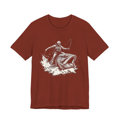 Funny Fisherman Riding a Trout T-Shirt, Fishing Tee - Popbydesign