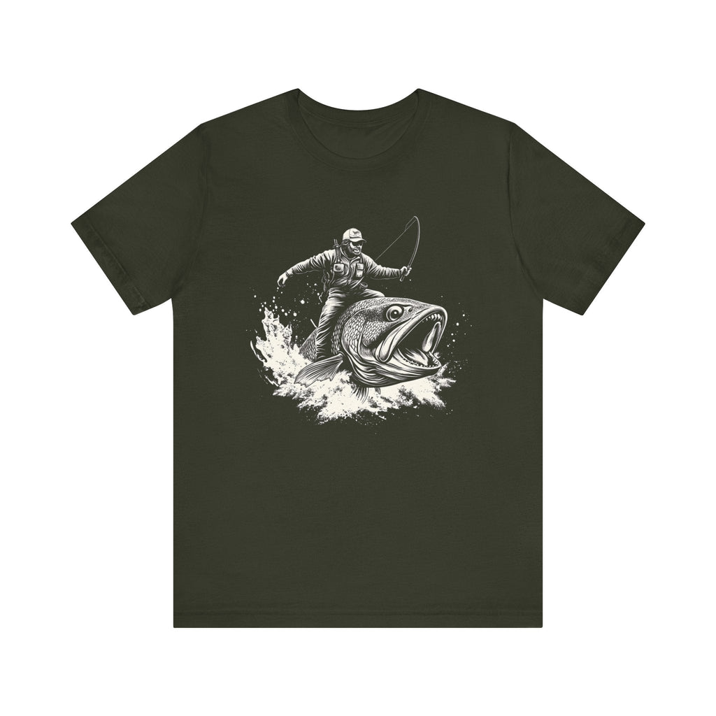 Funny Fisherman Riding a Trout T-Shirt, Fishing Tee by PopCultureByDesign36