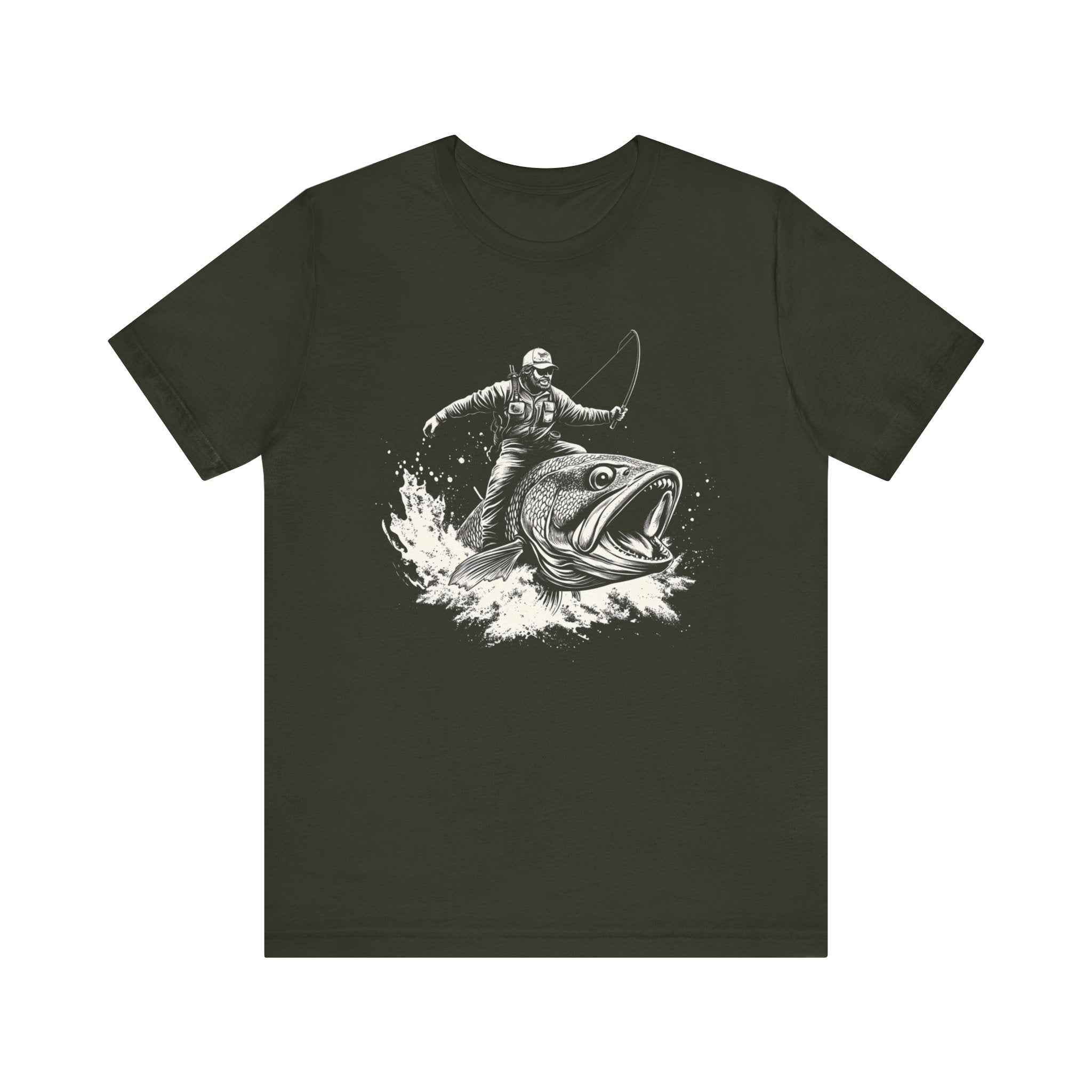 Funny Fisherman Riding a Trout T-Shirt, Fishing Tee by PopCultureByDesign36