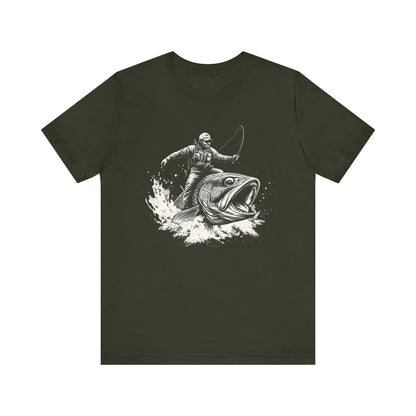 Funny Fisherman Riding a Trout T-Shirt, Fishing Tee - Popbydesign