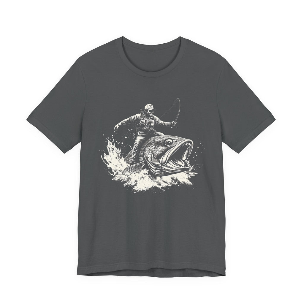 Funny Fisherman Riding a Trout T-Shirt, Fishing Tee by PopCultureByDesign36