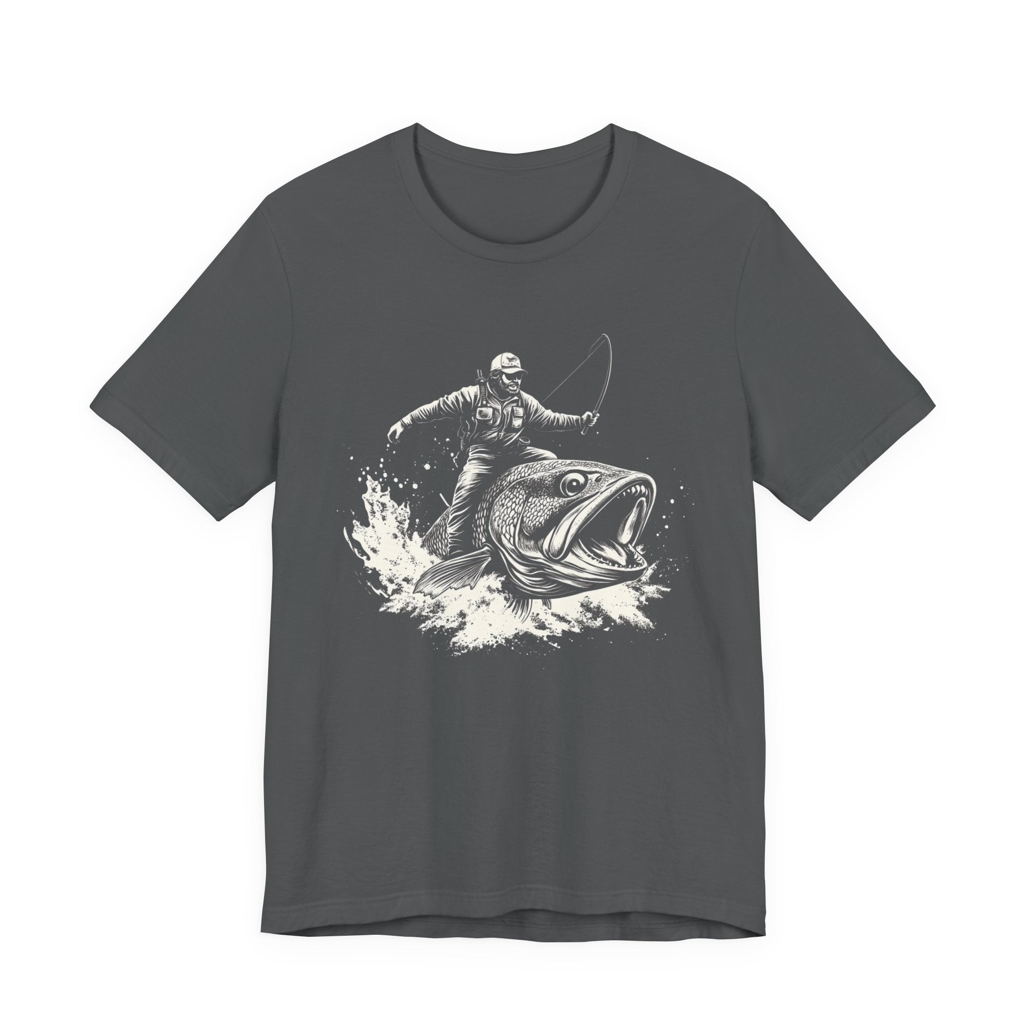 Funny Fisherman Riding a Trout T-Shirt, Fishing Tee by PopCultureByDesign36
