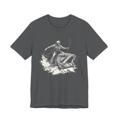 Funny Fisherman Riding a Trout T-Shirt, Fishing Tee - Popbydesign