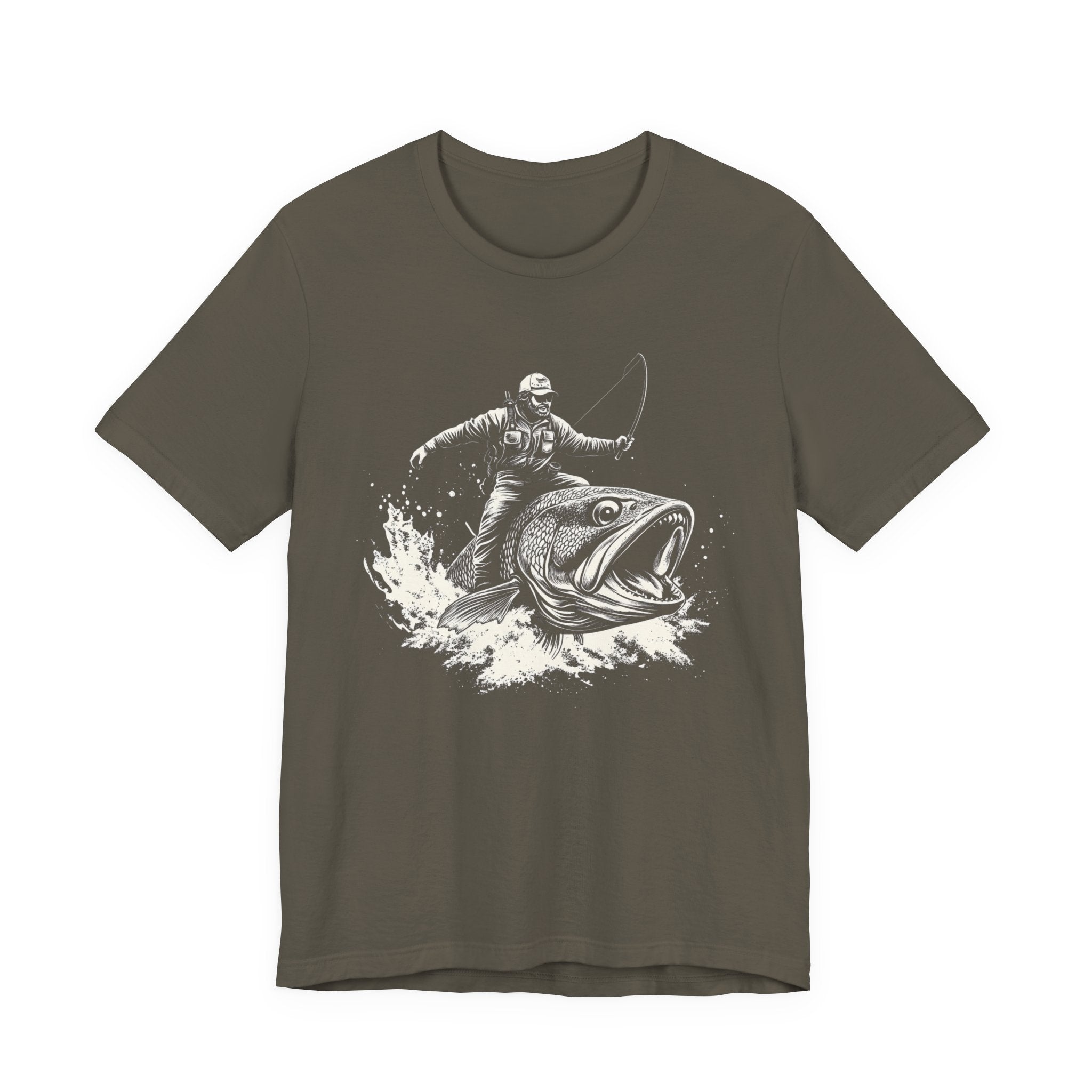 Funny Fisherman Riding a Trout T-Shirt, Fishing Tee by PopCultureByDesign36