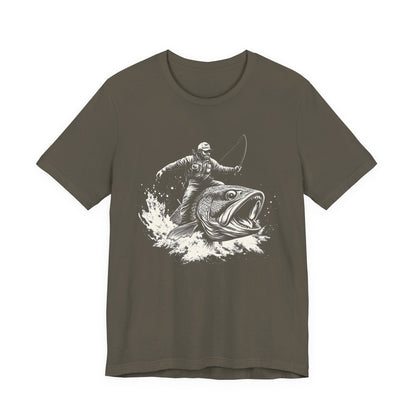 Funny Fisherman Riding a Trout T-Shirt, Fishing Tee - Popbydesign