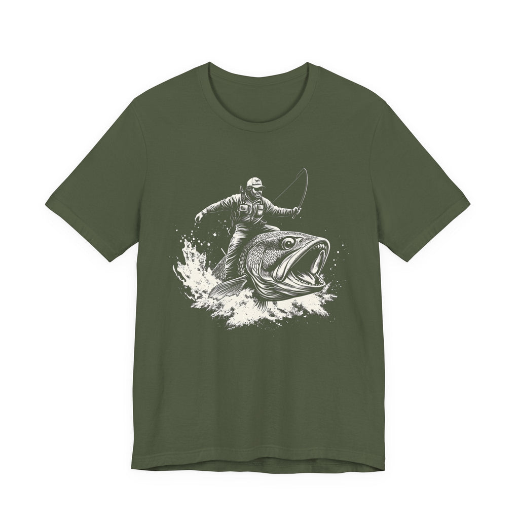 Funny Fisherman Riding a Trout T-Shirt, Fishing Tee by PopCultureByDesign36