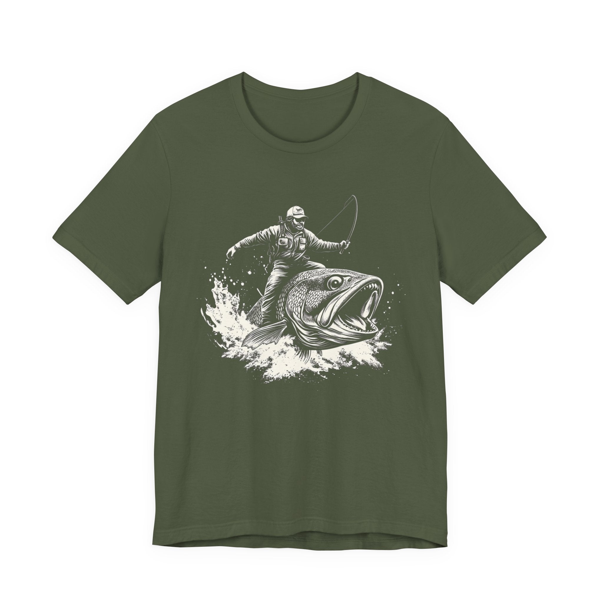 Funny Fisherman Riding a Trout T-Shirt, Fishing Tee by PopCultureByDesign36