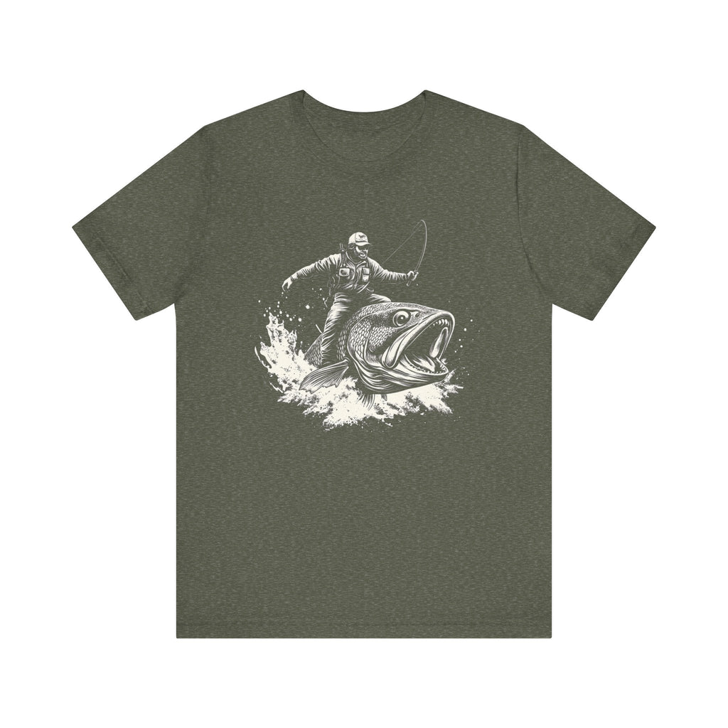 Funny Fisherman Riding a Trout T-Shirt, Fishing Tee by PopCultureByDesign36