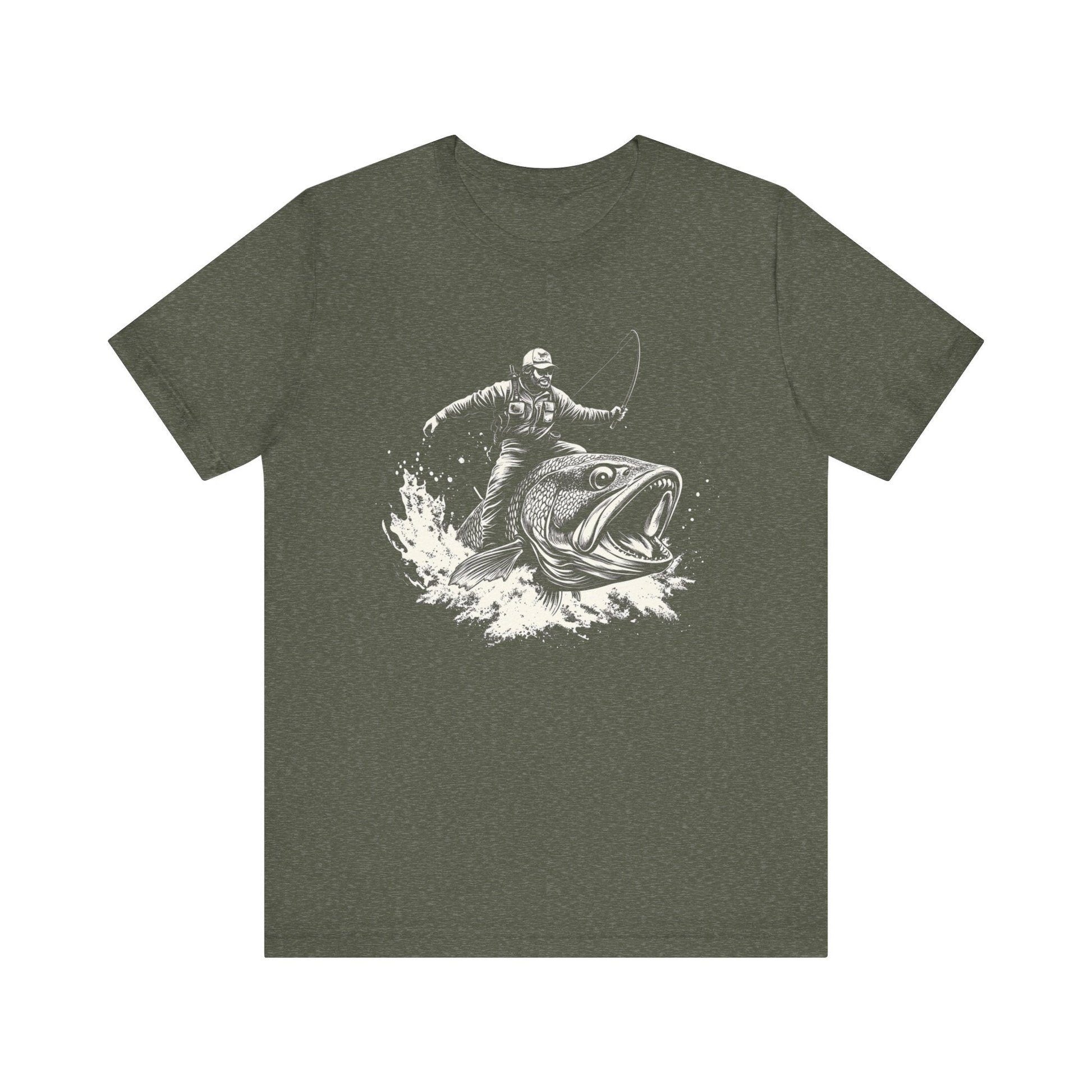 Funny Fisherman Riding a Trout T-Shirt, Fishing Tee - Popbydesign