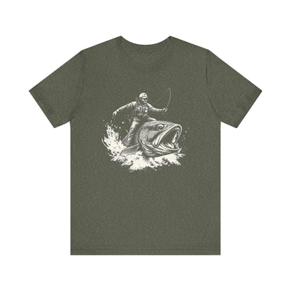 Funny Fisherman Riding a Trout T-Shirt, Fishing Tee - Popbydesign