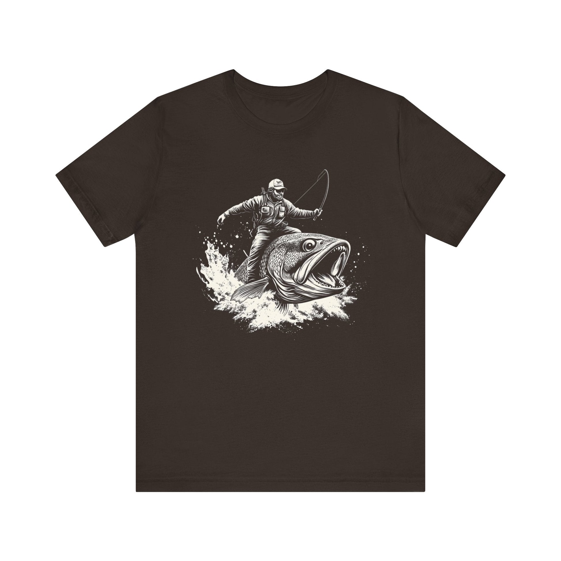 Funny Fisherman Riding a Trout T-Shirt, Fishing Tee - Popbydesign
