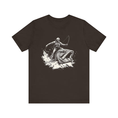 Funny Fisherman Riding a Trout T-Shirt, Fishing Tee - Popbydesign