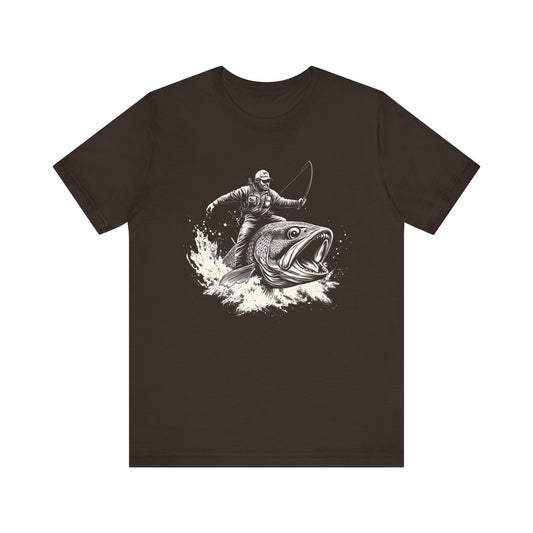 Funny Fisherman Riding a Trout T-Shirt, Fishing Tee - Popbydesign