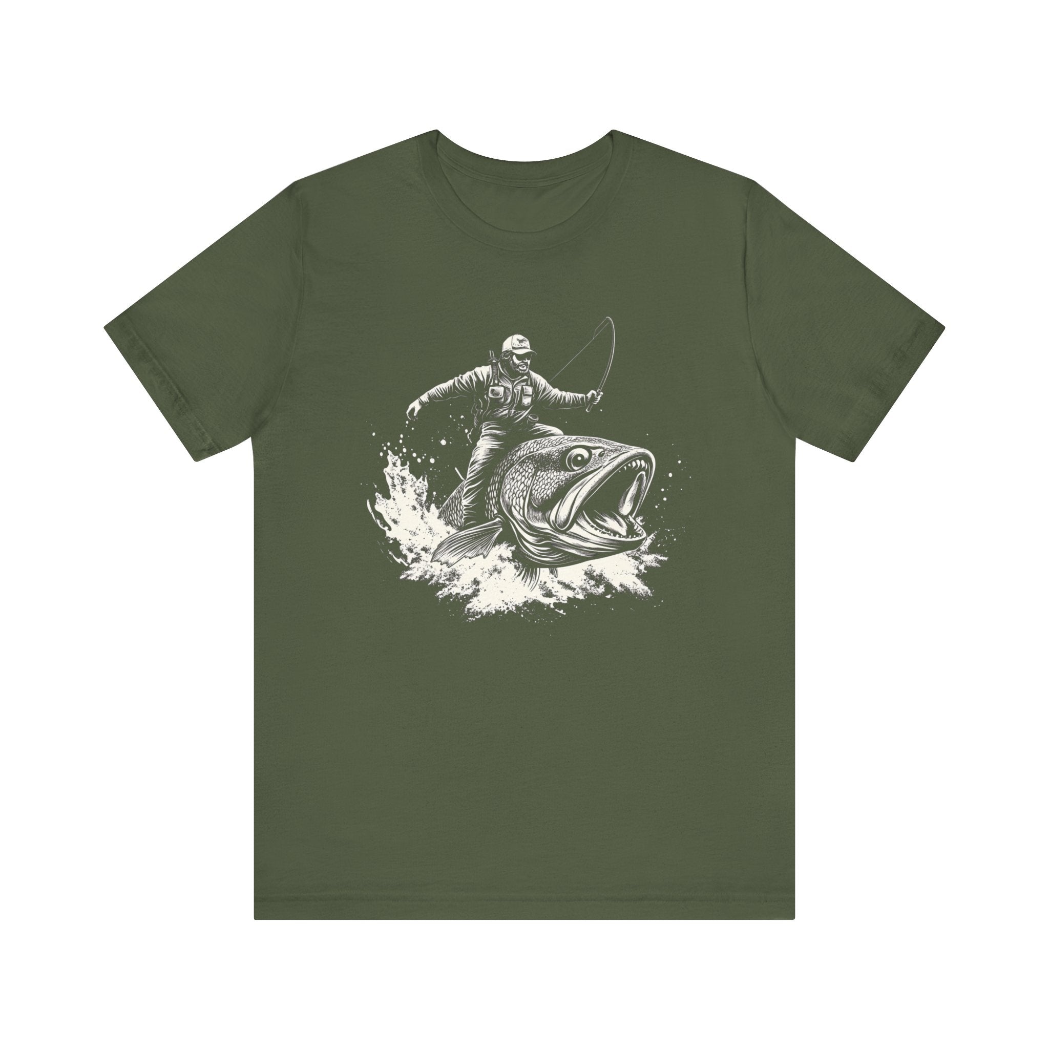Funny Fisherman Riding a Trout T-Shirt, Fishing Tee by PopCultureByDesign36