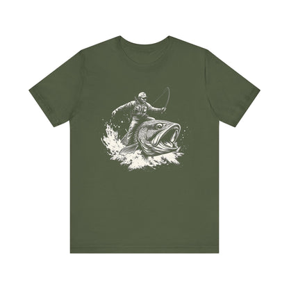 Funny Fisherman Riding a Trout T-Shirt, Fishing Tee - Popbydesign