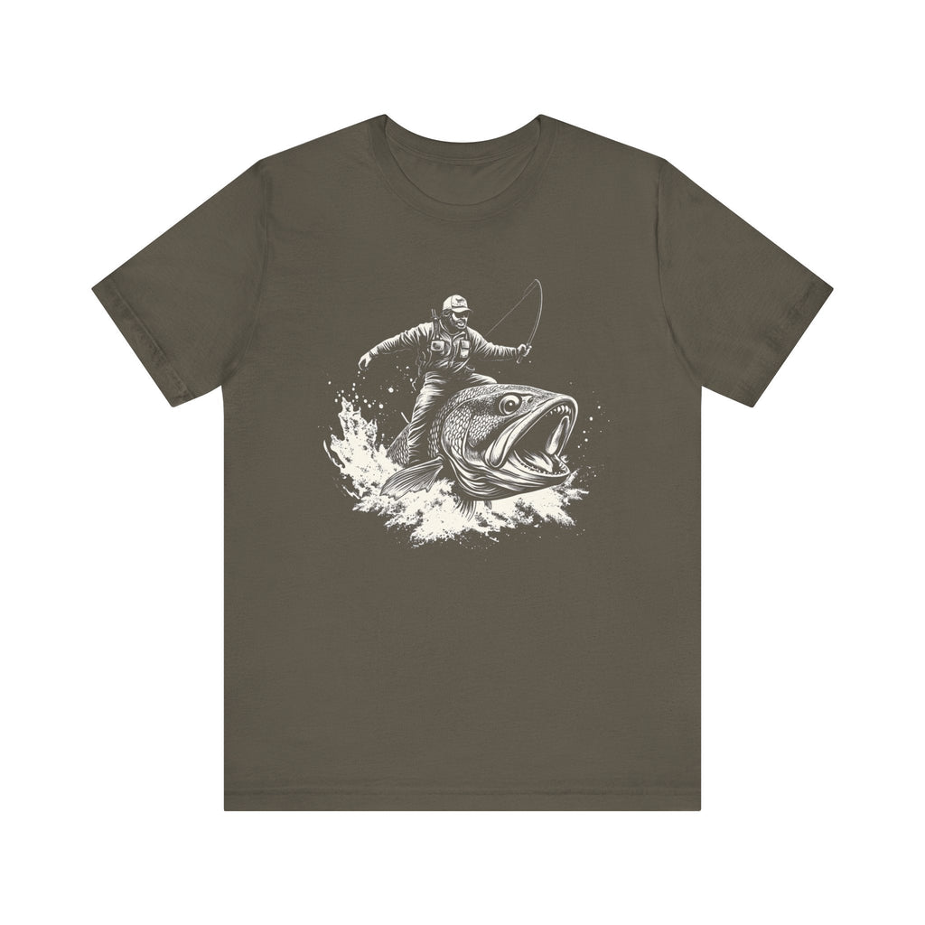 Funny Fisherman Riding a Trout T-Shirt, Fishing Tee by PopCultureByDesign36