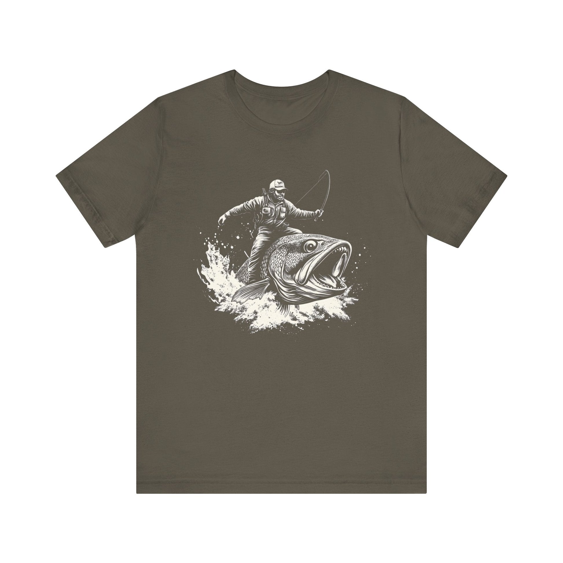 Funny Fisherman Riding a Trout T-Shirt, Fishing Tee - Popbydesign