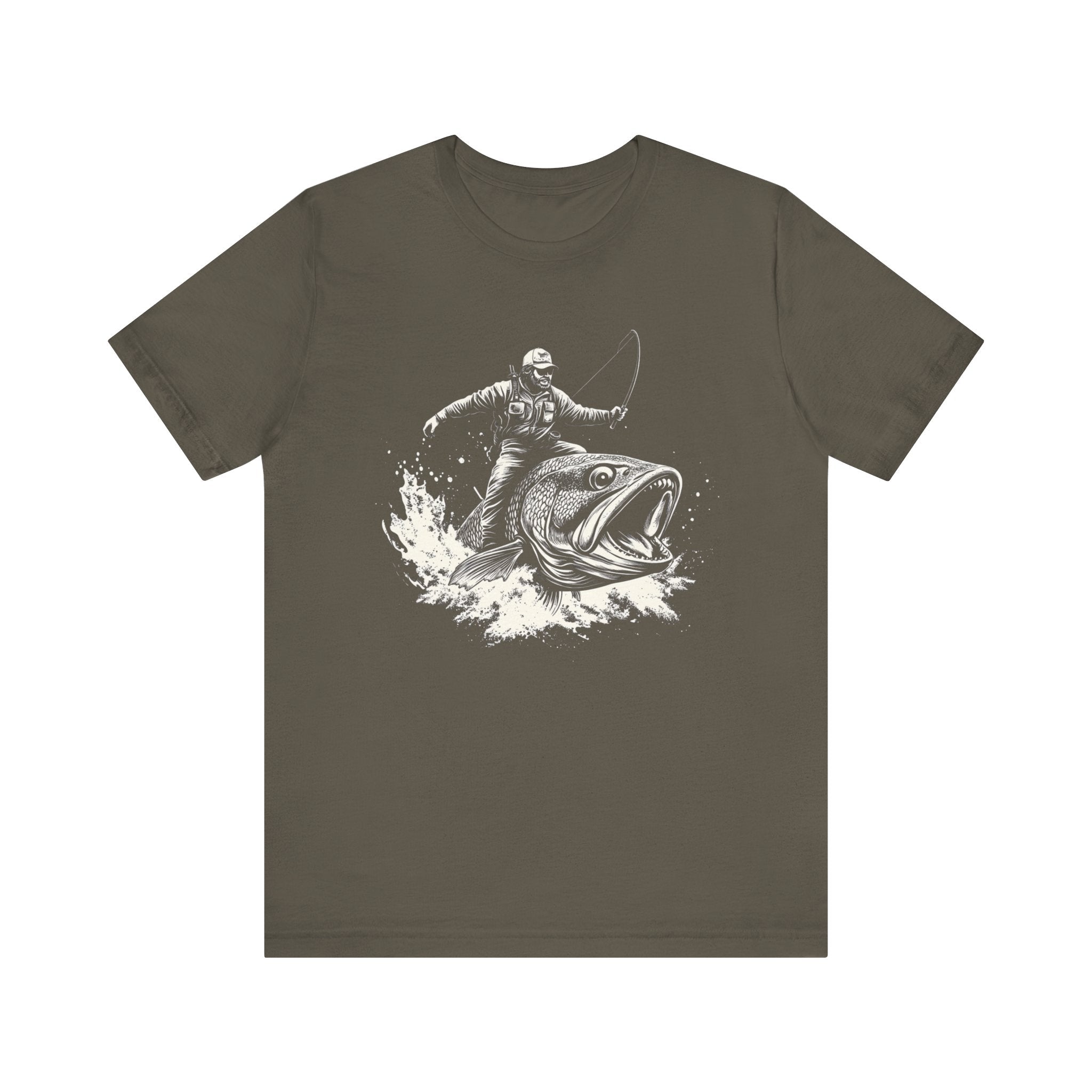 Funny Fisherman Riding a Trout T-Shirt, Fishing Tee by PopCultureByDesign36