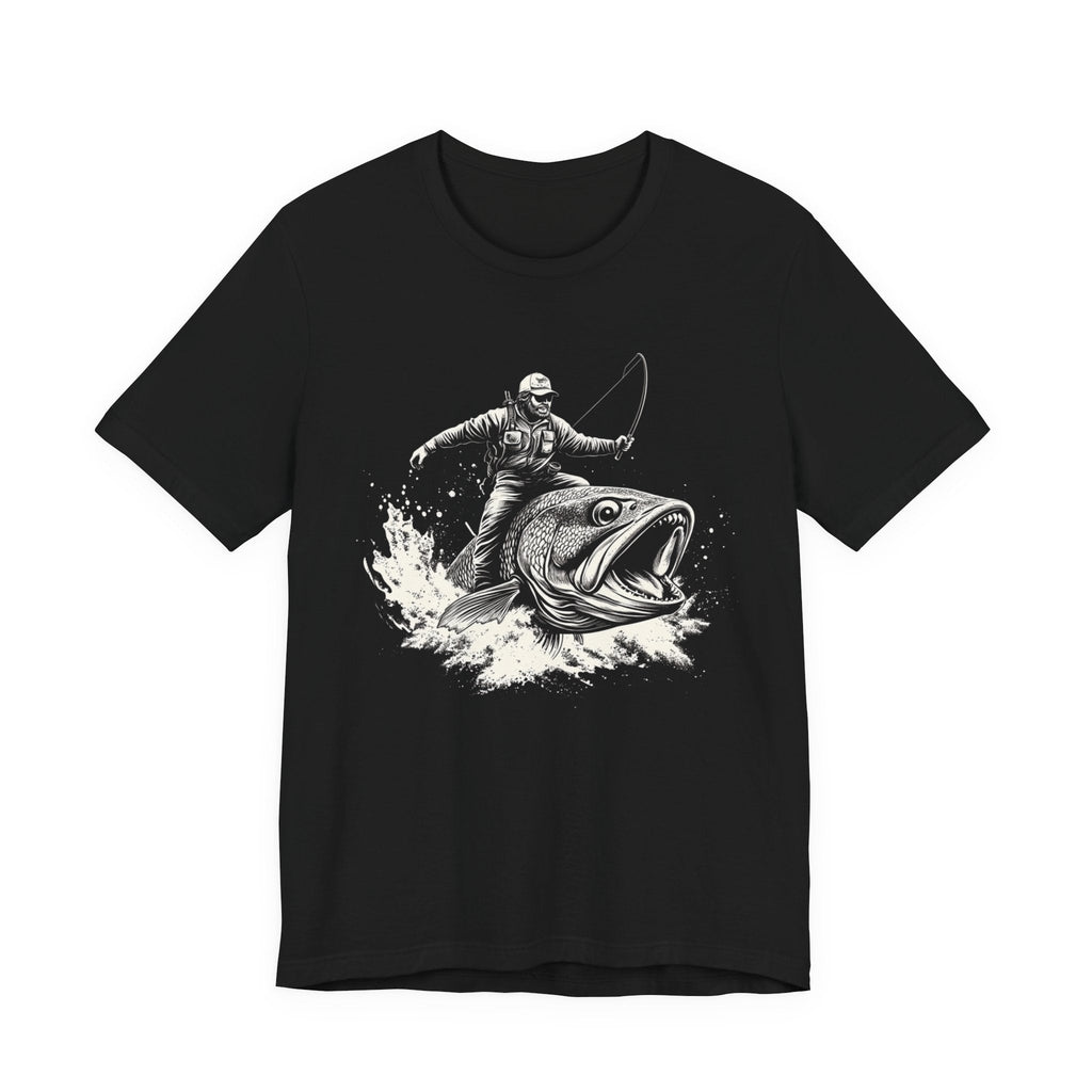 Funny Fisherman Riding a Trout T-Shirt, Fishing Tee by PopCultureByDesign36