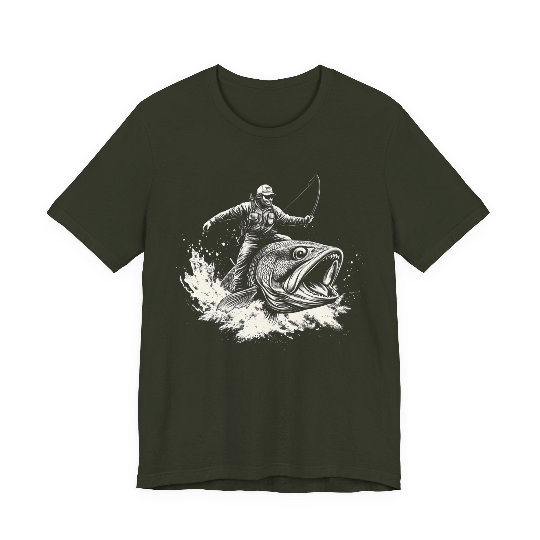 Funny Fisherman Riding a Trout T-Shirt, Fishing Tee by PopCultureByDesign36