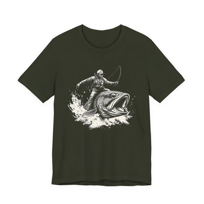 Funny Fisherman Riding a Trout T-Shirt, Fishing Tee - Popbydesign