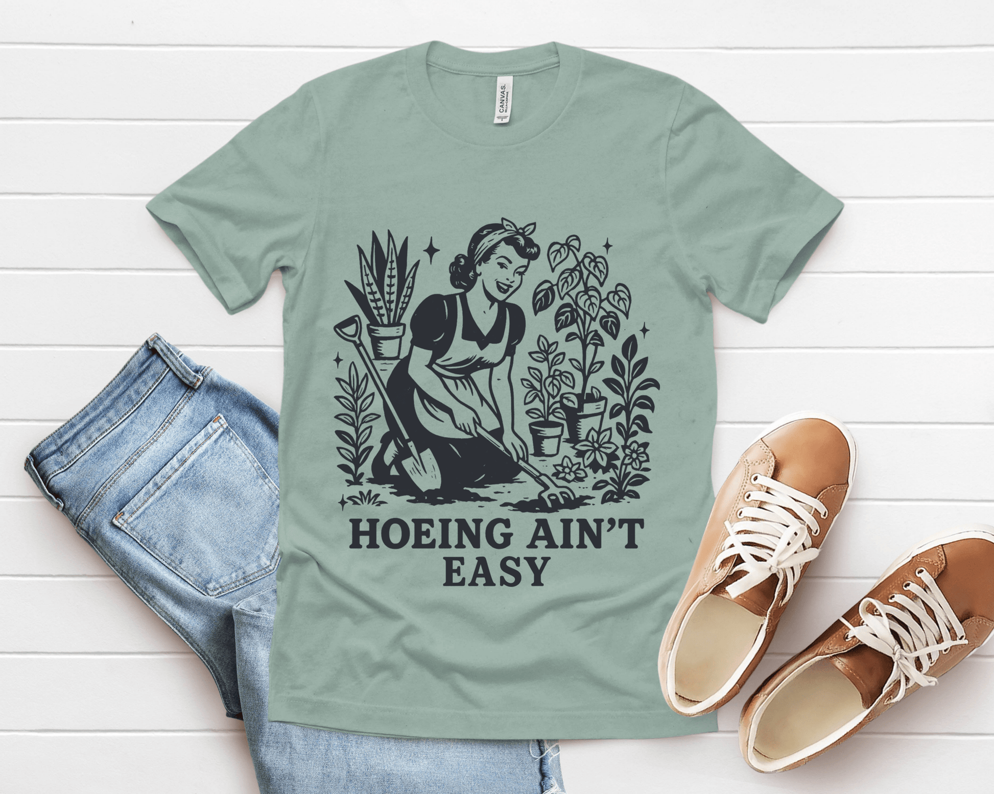 Funny Gardening Shirt, Hoeing Aint Easy Shirt, Plant Shirt - Popbydesign