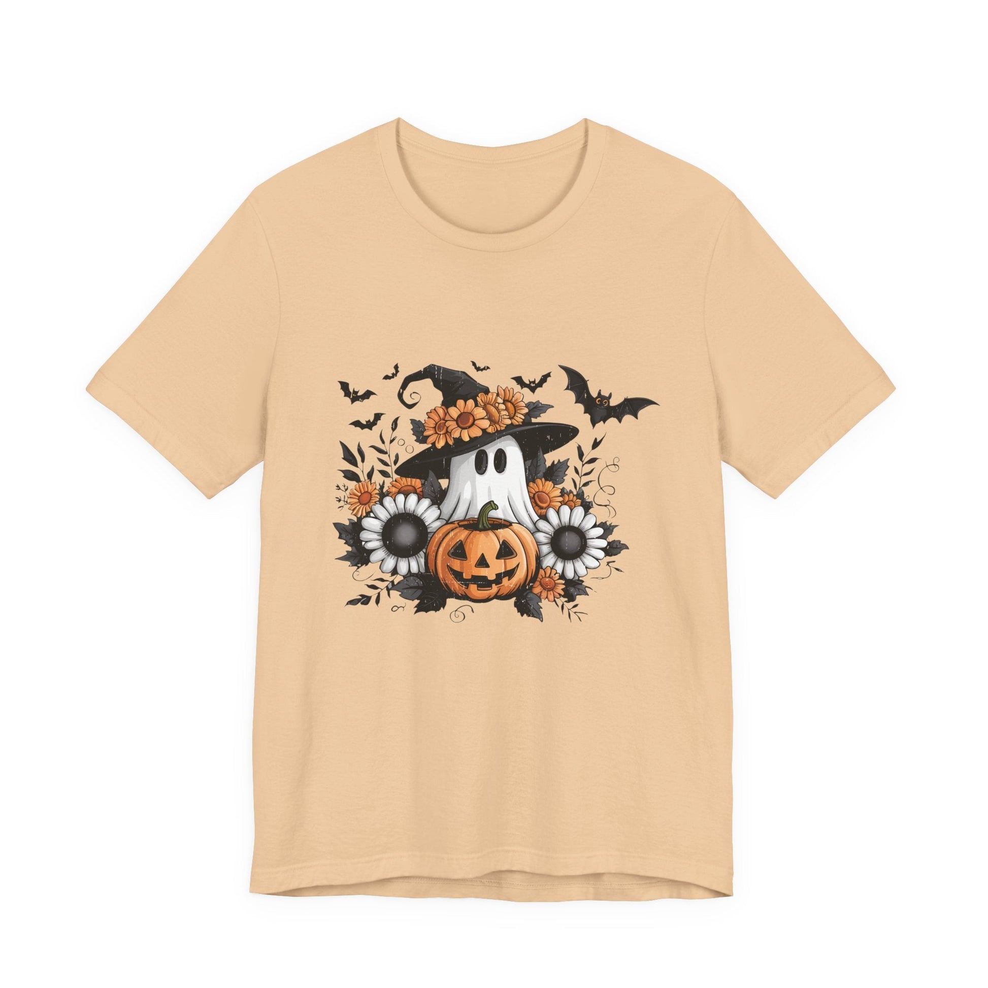 Funny Ghost Pumpkin Shirt, Boho Ghost Shirt, Soft floral ghost - Popbydesign