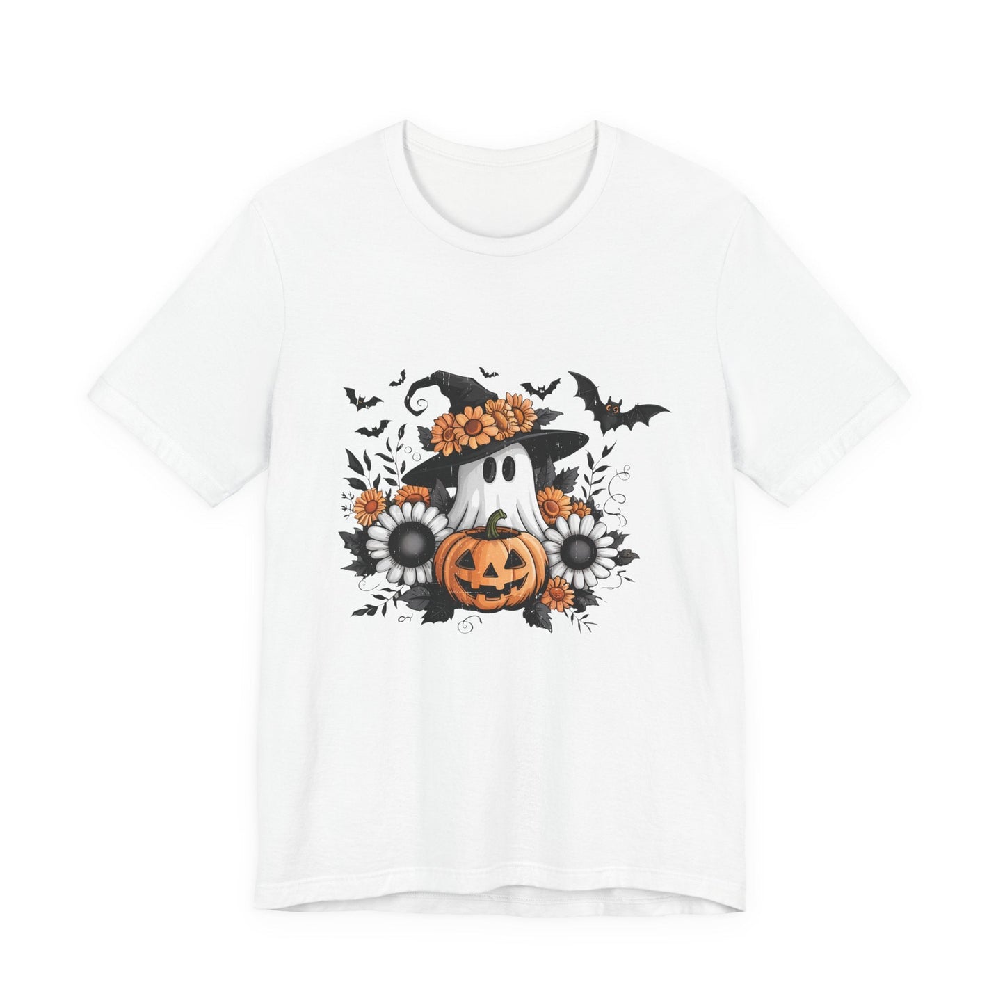 Funny Ghost Pumpkin Shirt, Boho Ghost Shirt, Soft floral ghost - Popbydesign