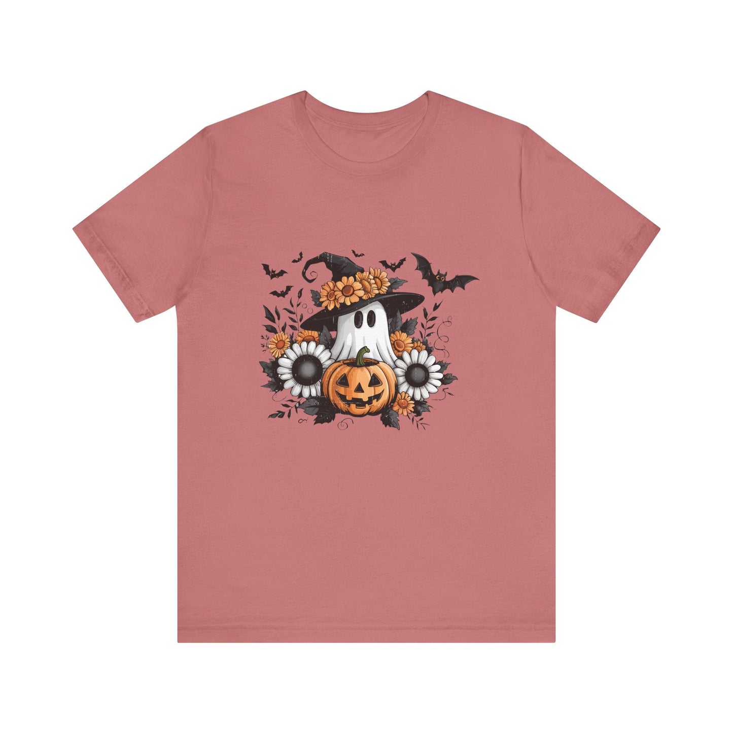 Funny Ghost Pumpkin Shirt, Boho Ghost Shirt, Soft floral ghost - Popbydesign