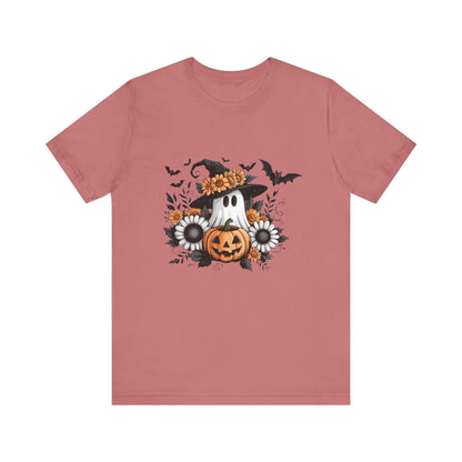 Funny Ghost Pumpkin Shirt, Boho Ghost Shirt, Soft floral ghost - Popbydesign