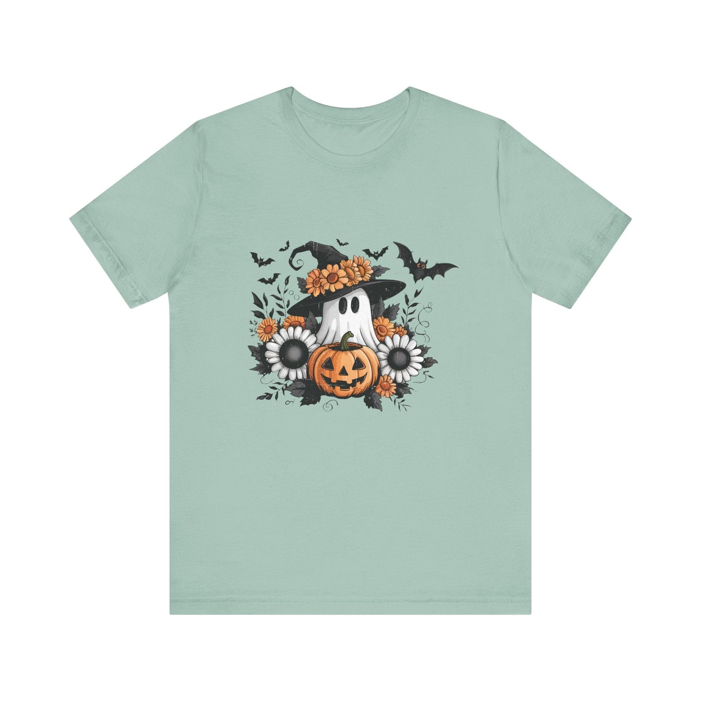 Funny Ghost Pumpkin Shirt, Boho Ghost Shirt, Soft floral ghost - Popbydesign