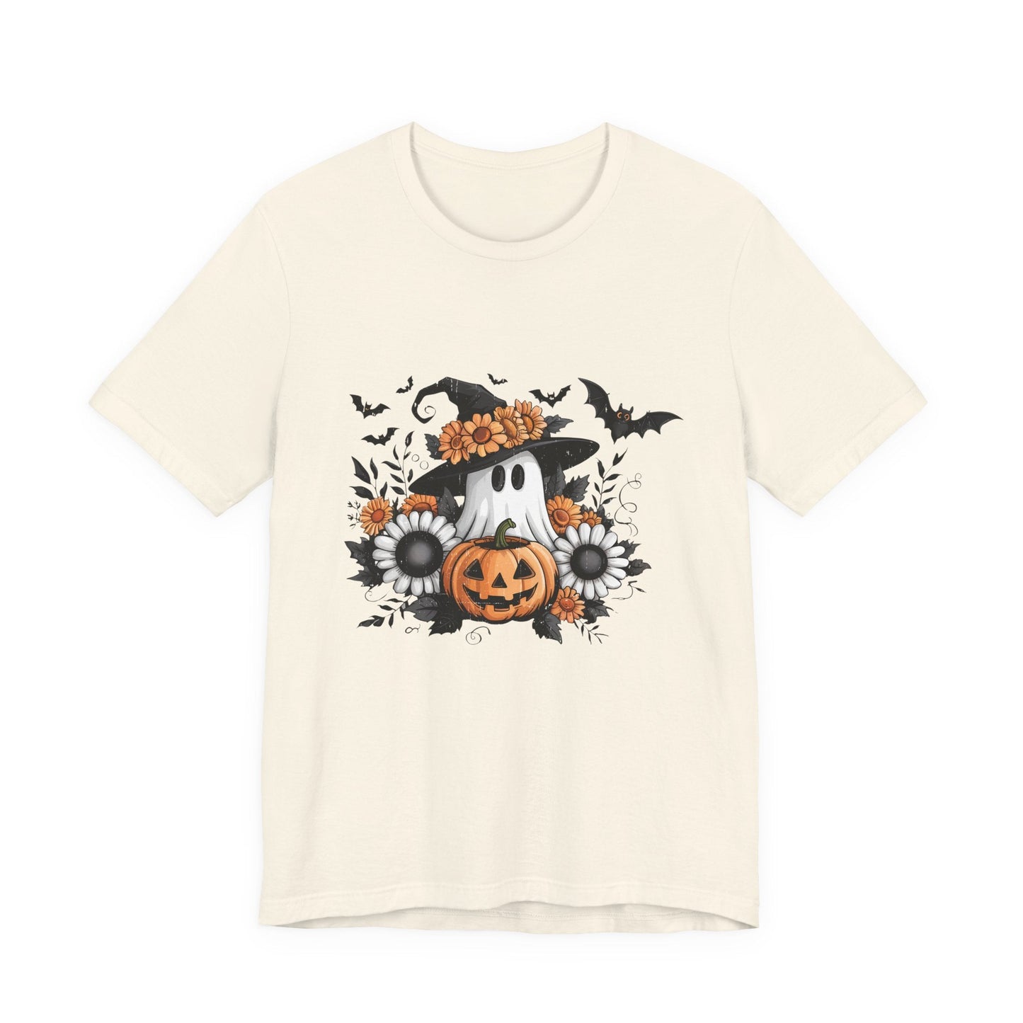Funny Ghost Pumpkin Shirt, Boho Ghost Shirt, Soft floral ghost - Popbydesign