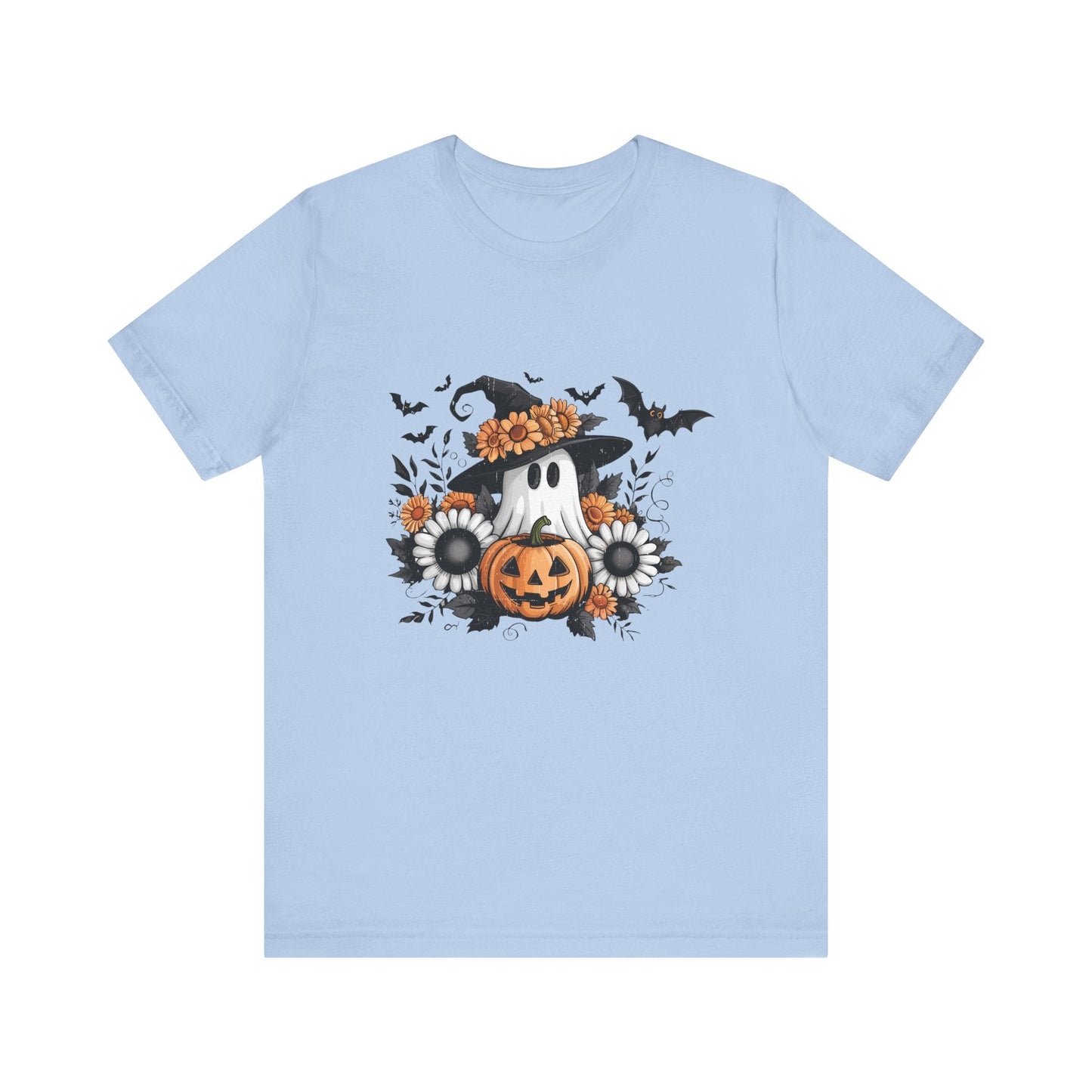 Funny Ghost Pumpkin Shirt, Boho Ghost Shirt, Soft floral ghost - Popbydesign