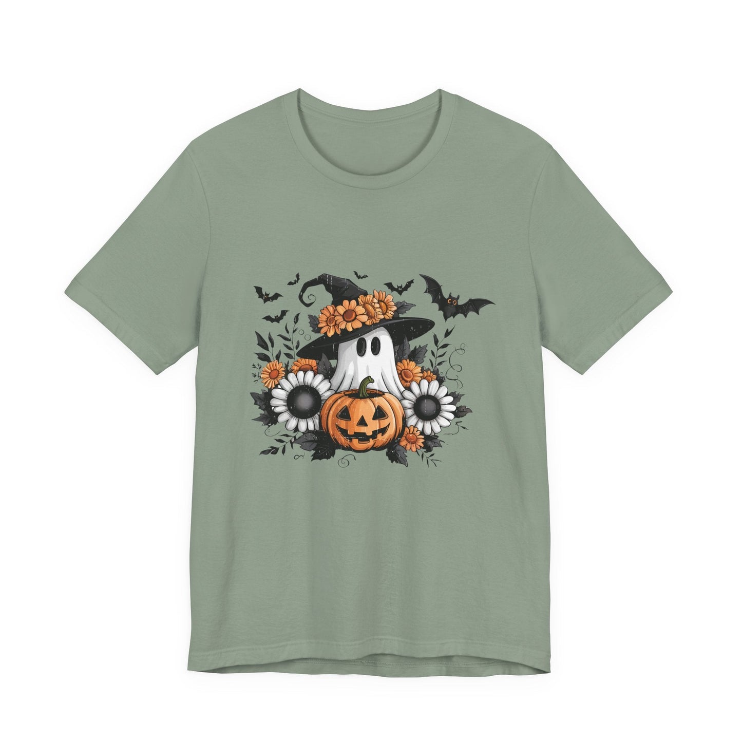 Funny Ghost Pumpkin Shirt, Boho Ghost Shirt, Soft floral ghost - Popbydesign