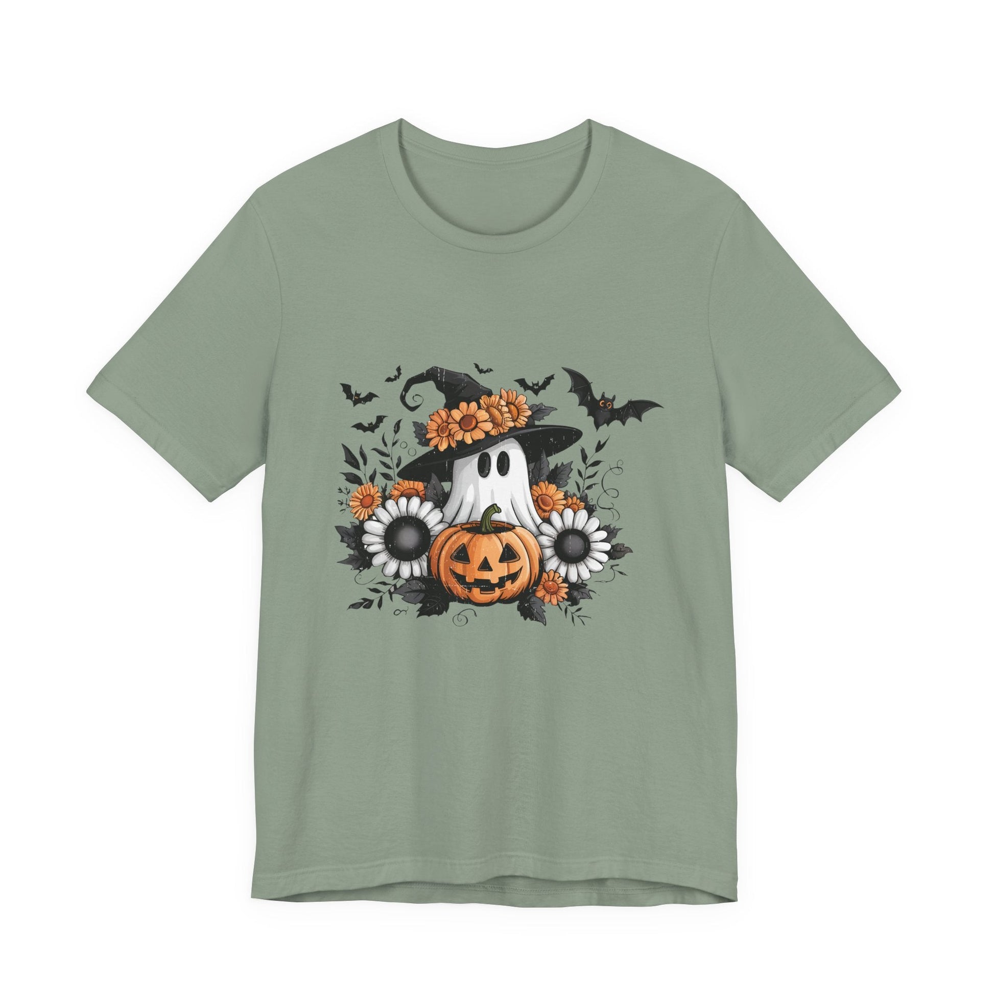 Funny Ghost Pumpkin Shirt, Boho Ghost Shirt, Soft floral ghost - Popbydesign