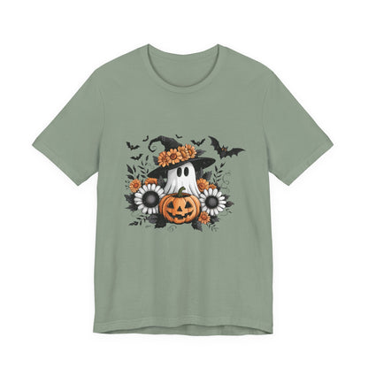 Funny Ghost Pumpkin Shirt, Boho Ghost Shirt, Soft floral ghost - Popbydesign