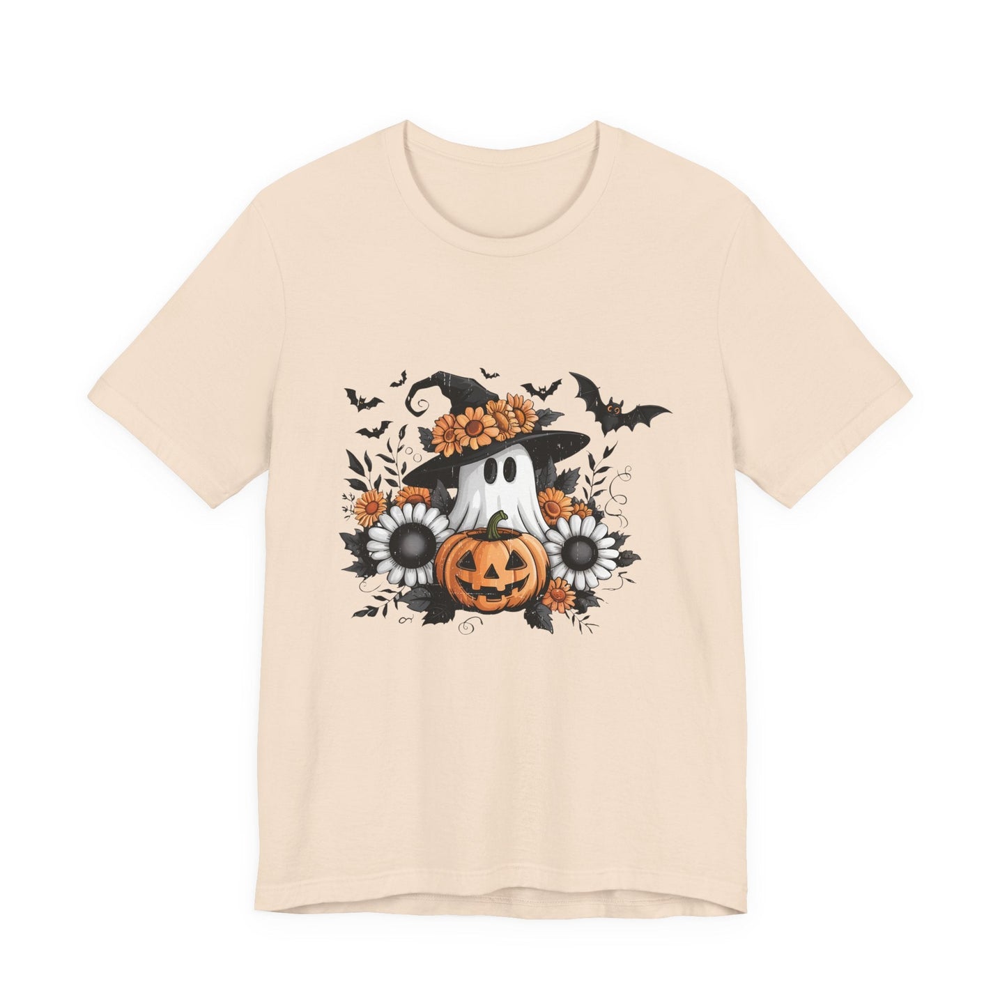 Funny Ghost Pumpkin Shirt, Boho Ghost Shirt, Soft floral ghost - Popbydesign