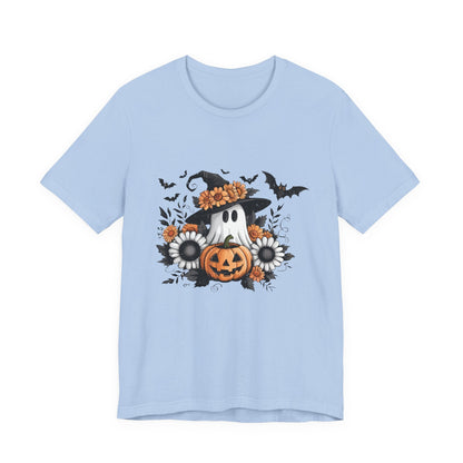 Funny Ghost Pumpkin Shirt, Boho Ghost Shirt, Soft floral ghost - Popbydesign