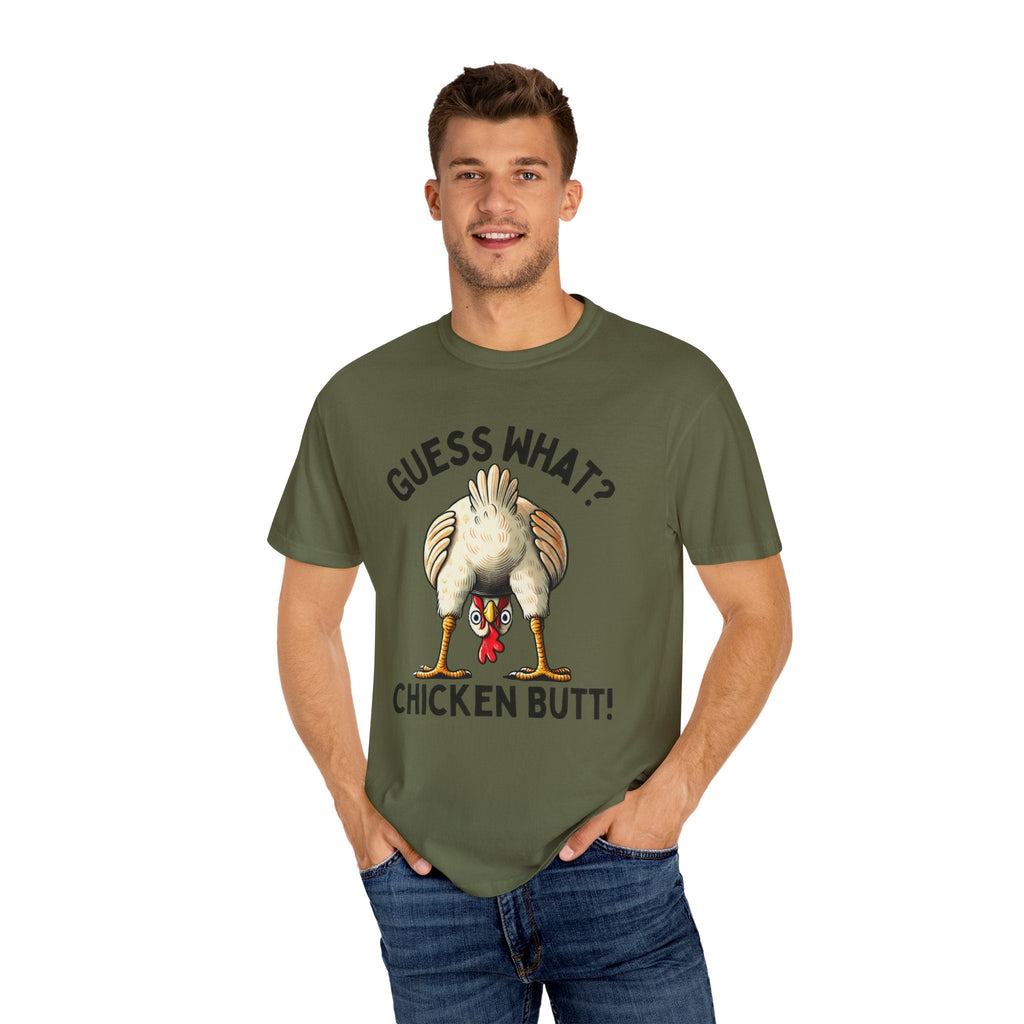 Funny Guess What Chicken Butt Humorous Chicken Lover Tee by Printify