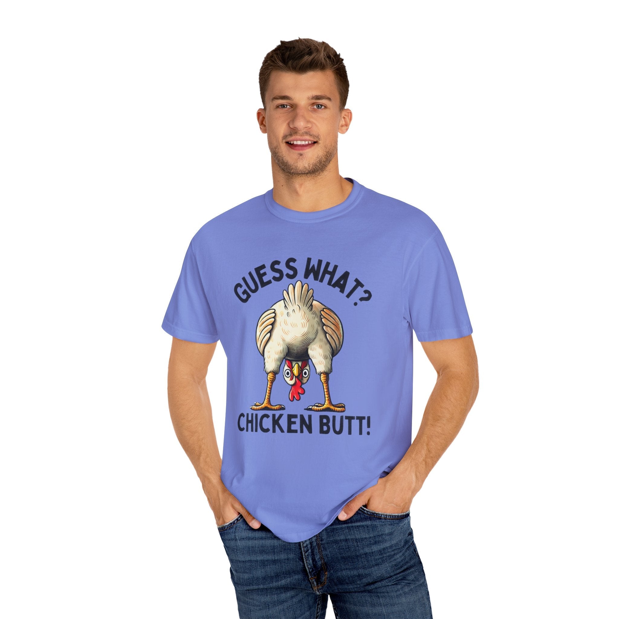 Funny Guess What Chicken Butt Humorous Chicken Lover Tee by Printify
