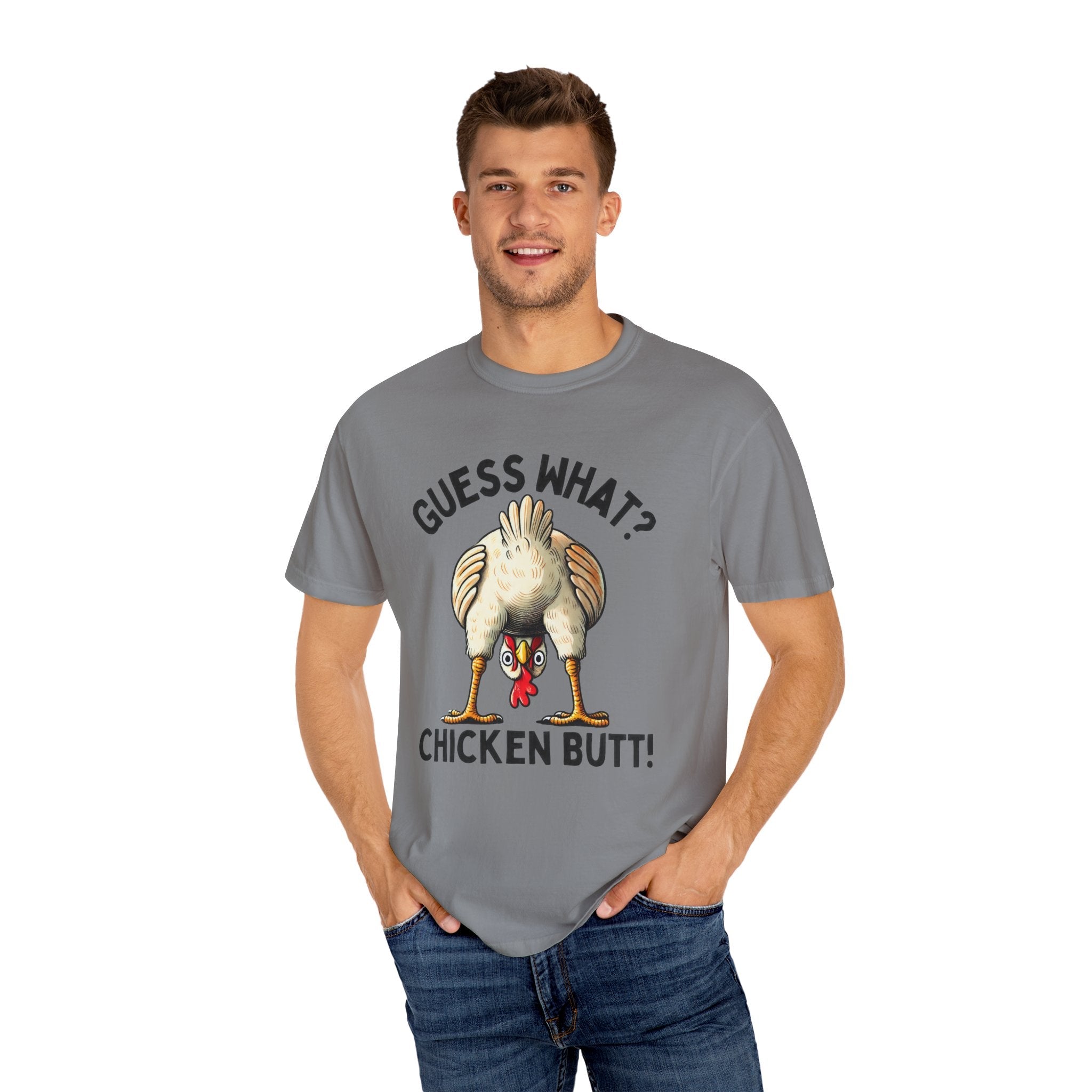 Funny Guess What Chicken Butt Humorous Chicken Lover Tee by Printify