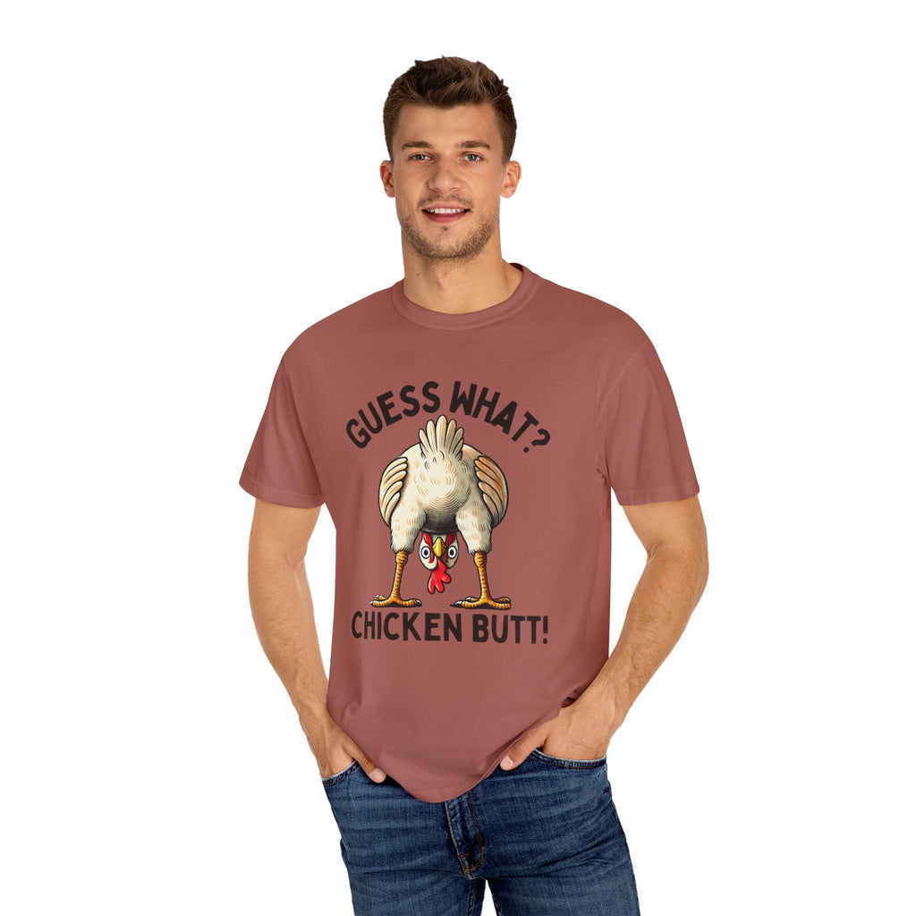 Funny Guess What Chicken Butt Humorous Chicken Lover Tee by Printify