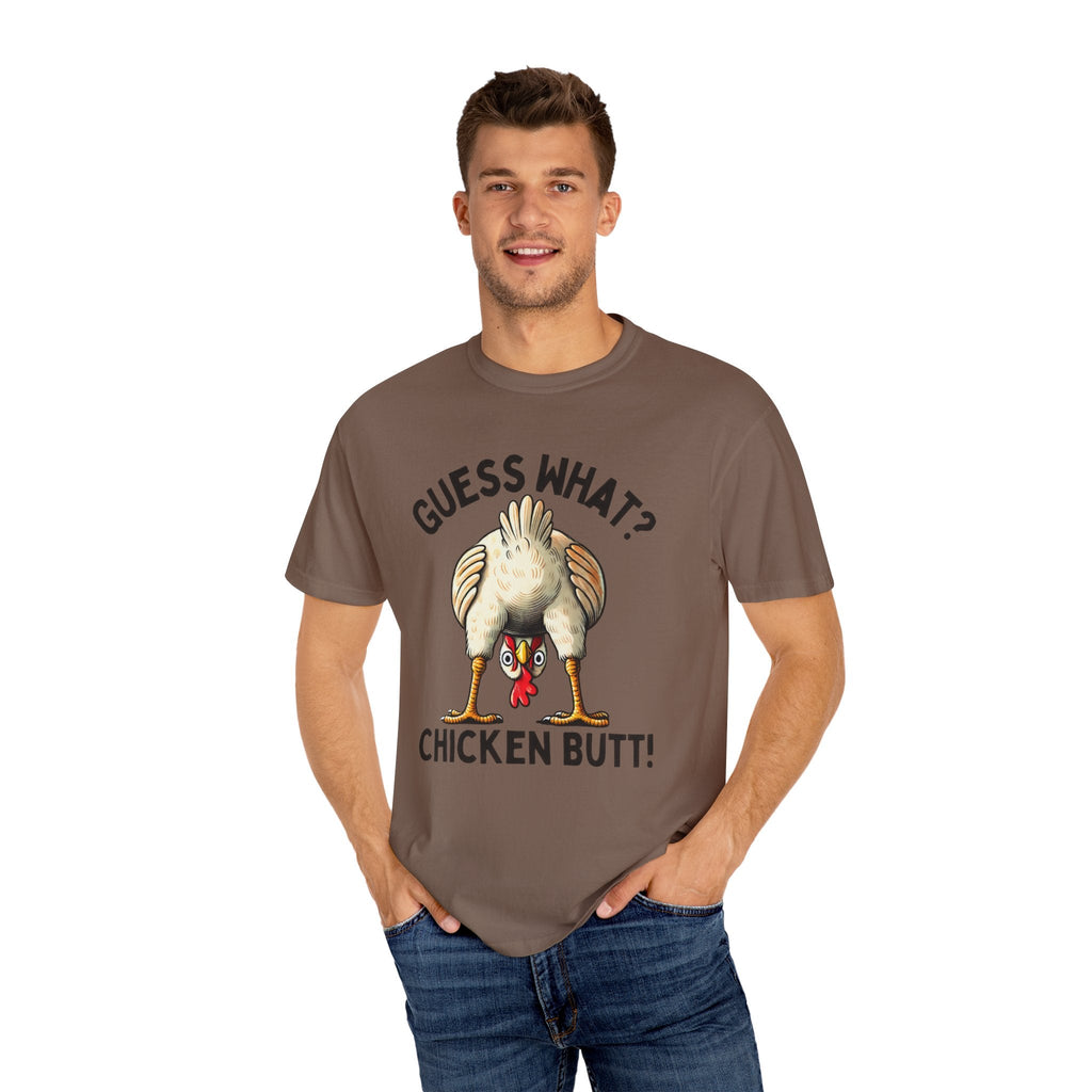 Funny Guess What Chicken Butt Humorous Chicken Lover Tee by Printify