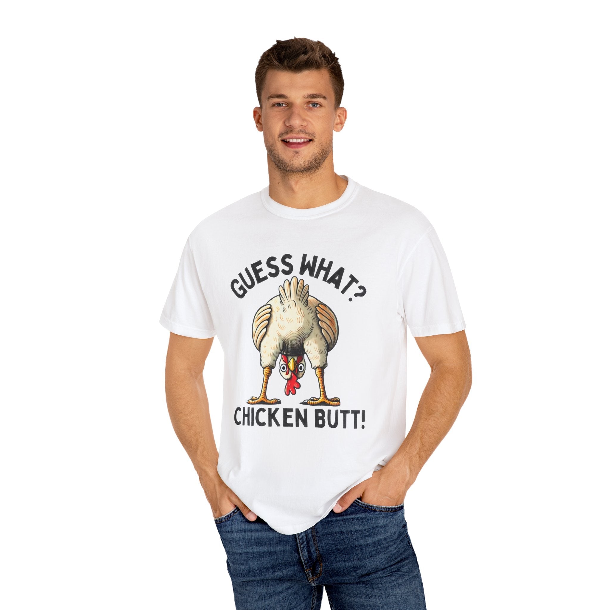 Funny Guess What Chicken Butt Humorous Chicken Lover Tee by Printify
